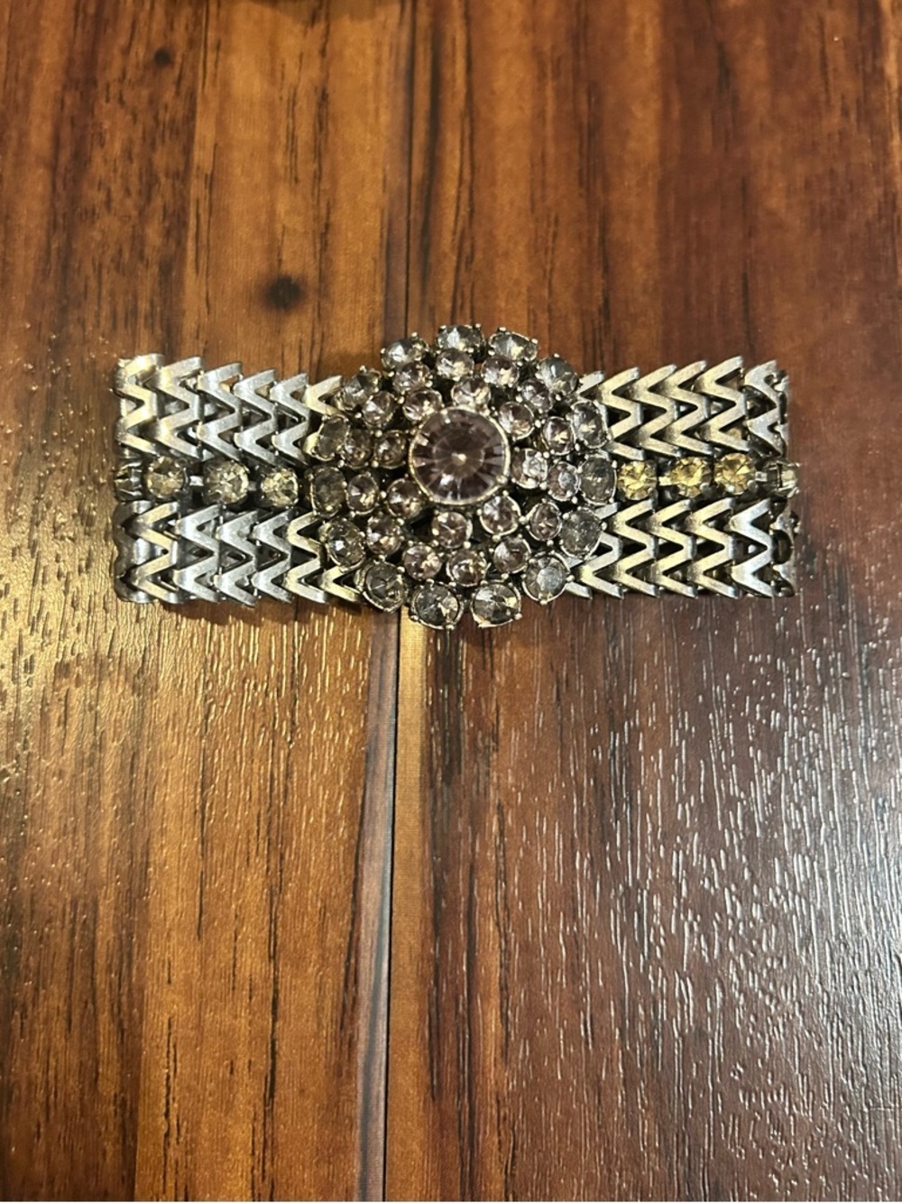 LOFT Silver-Tone Gunmetal and Rhinestone Brooch-style bracelet, magnetic closure